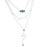925 Silver CZ Choker Necklace with Green Crystal