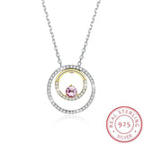 Lekani Crystal Double Circle Pendant Necklace 925 Sterling Silver