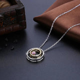Lekani Crystal Double Circle Pendant Necklace 925 Sterling Silver