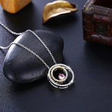 Lekani Crystal Double Circle Pendant Necklace 925 Sterling Silver