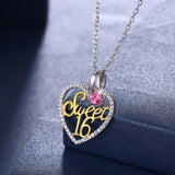 Lekani Crystals Necklace 925 Romantic Heart-shaped Sweet 16 Crystal Pendant