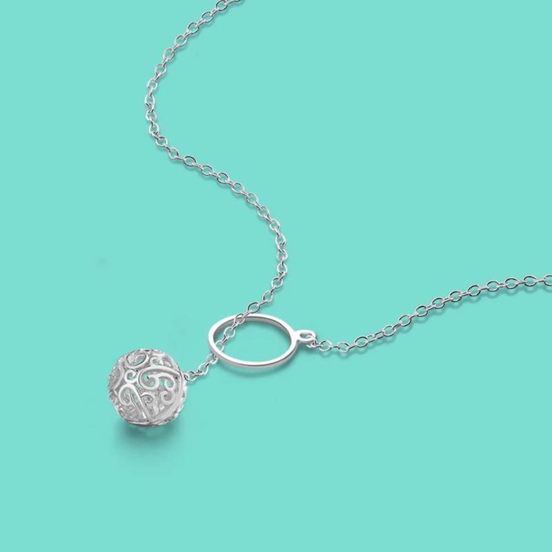 Women's 925 Silver Necklace Ball Pendant Chokers Fine Jewelry