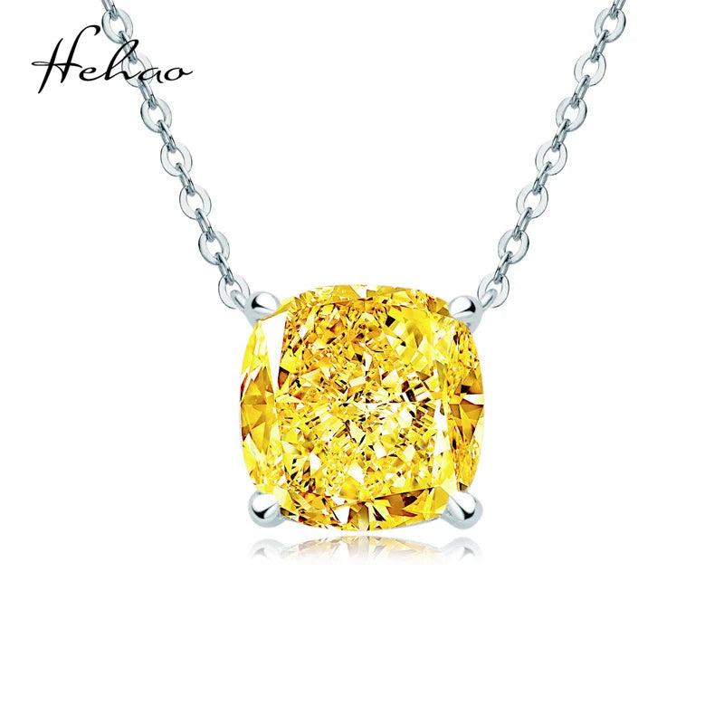 S925 Silver 10*10mm Yellow Diamond Pendant Necklace XL003