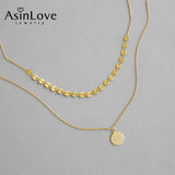 925 Silver Double Layer Round Pendant Necklace - 18K Shining Jewelry