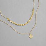925 Silver Double Layer Round Pendant Necklace - 18K Shining Jewelry