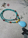 Natural Turquoise Water Drop Necklace Charm Jewellery Hand-Carve