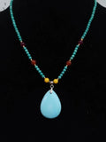 Natural Turquoise Water Drop Necklace Charm Jewellery Hand-Carve