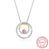 Crystal Double Circle Pendant Necklace 925 Sterling Silver Round Necklaces