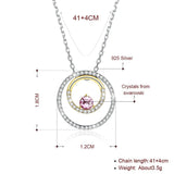 Crystal Double Circle Pendant Necklace 925 Sterling Silver Round Necklaces