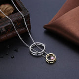 Crystal Double Circle Pendant Necklace 925 Sterling Silver Round Necklaces