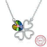 Four Leaf Clover Pendant Crystal Heart 925 Sterling Silver Vintage Jewelry