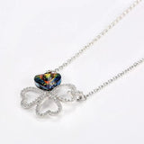 Four Leaf Clover Pendant Crystal Heart 925 Sterling Silver Vintage Jewelry