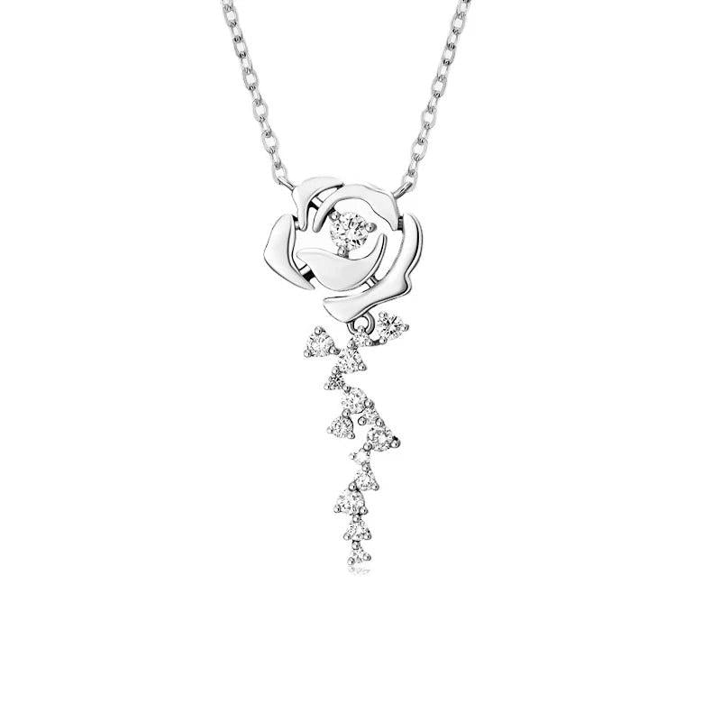 925 0.56ctw D Moissanite Rose Necklace with Heart Pendant