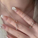 925 0.56ctw D Moissanite Rose Necklace with Heart Pendant
