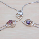 Heart Zircon Pendant Choker 925 Silver Necklace Water Wave Chain