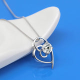 Heart Zircon Pendant Choker 925 Silver Necklace Water Wave Chain