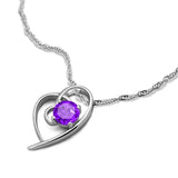 Heart Zircon Pendant Choker 925 Silver Necklace Water Wave Chain
