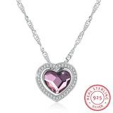 Crystals Heart Pendant Necklace Real S925 Silver Fine Jewelry For Women