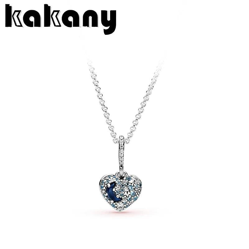 925 Silver Shining Star Arch Moon Heart Necklace Pendant