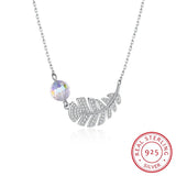Feather Leaf Pendant Necklaces S925 Silver Beads Collar for Women