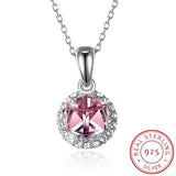 Cube Crystal Round Pendant Necklace 925 Sterling Silver Chain For Women