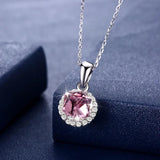 Cube Crystal Round Pendant Necklace 925 Sterling Silver Chain For Women