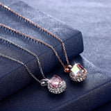 Cube Crystal Round Pendant Necklace 925 Sterling Silver Chain For Women