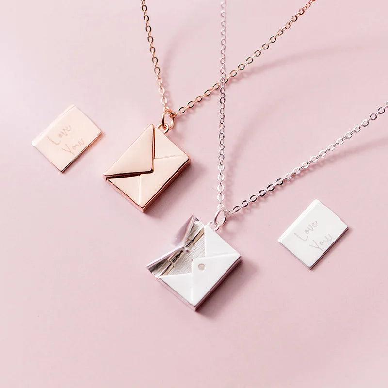 Women's Love Letter Envelope Pendant Necklace With Chain