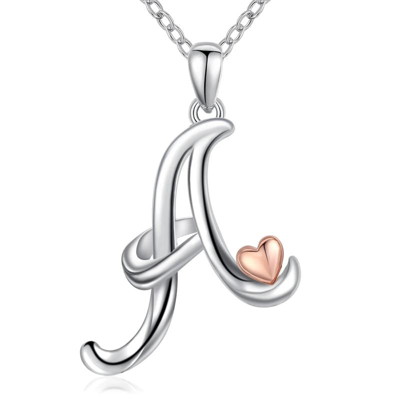 Silver Initial Letter Pendant Necklace for Women Men Heart Choker