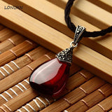 Red Garnet Corundum 925 Sterling Silver Water Drop Garnet Pendant Necklace