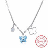 Purple Butterfly Crystal Necklace S925 Sterling Silver Jewelry