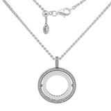 Hollow Round Pendant Collier Clear CZ Necklace 925 Sterling Silver