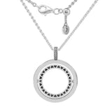 Hollow Round Pendant Collier Clear CZ Necklace 925 Sterling Silver