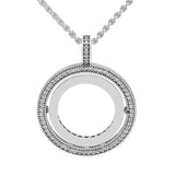Hollow Round Pendant Collier Clear CZ Necklace 925 Sterling Silver