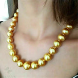 16mm South Sea Shell Pearl Golden Round Pearl Necklace 18 Inch