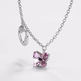 Butterfly Necklace Pendant Blue/pink Crystals 925 Sterling Silver Chain Choker