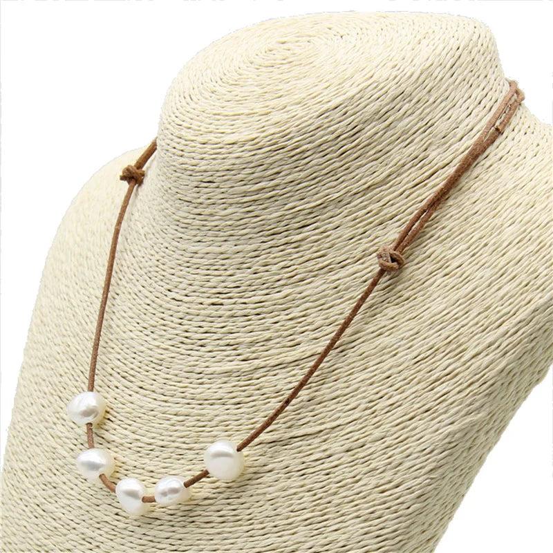 Adjustable Leather Necklace with Baroque Pearl for Women