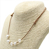 Adjustable Leather Necklace with Baroque Pearl for Women