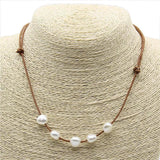 Adjustable Leather Necklace with Baroque Pearl for Women