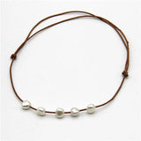 Adjustable Leather Necklace with Baroque Pearl for Women