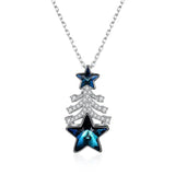 Christmas Tree Necklace 925 Silver Crystal Star Pendant Jewelry