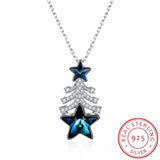 Christmas Tree Necklace 925 Silver Crystal Star Pendant Jewelry