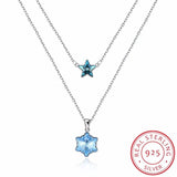 Lekani Snowflake Star Pendant Necklace Real S925 Silver Double Chains Collier