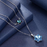 Lekani Snowflake Star Pendant Necklace Real S925 Silver Double Chains Collier