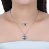 Lekani Snowflake Star Pendant Necklace Real S925 Silver Double Chains Collier