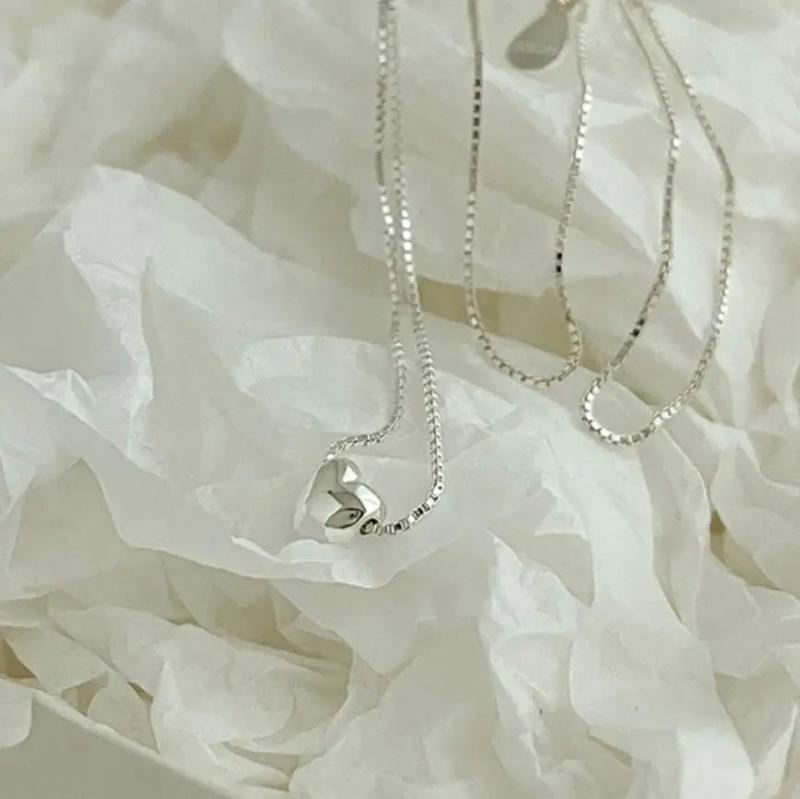 925 Silver Heart Pendant Necklace 18K Women's Jewelry Charms Choker
