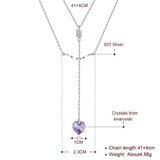 Colorful Heart Crystal Pendant Necklace Double Chain 925 Silver