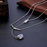 Colorful Heart Crystal Pendant Necklace Double Chain 925 Silver