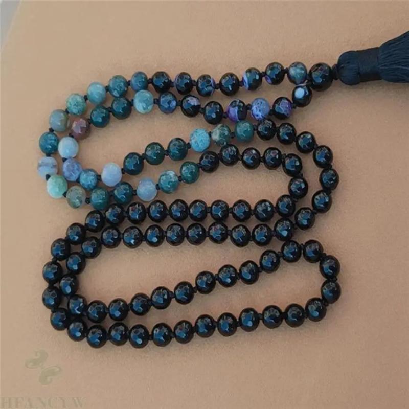 8mm Indian Agate 108 Beads Tassel Necklace Wrist Bracelet Spirituality