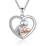 Mom Hugged Two Kids Baby Pendant Silver Chain Angel Wings Necklace
